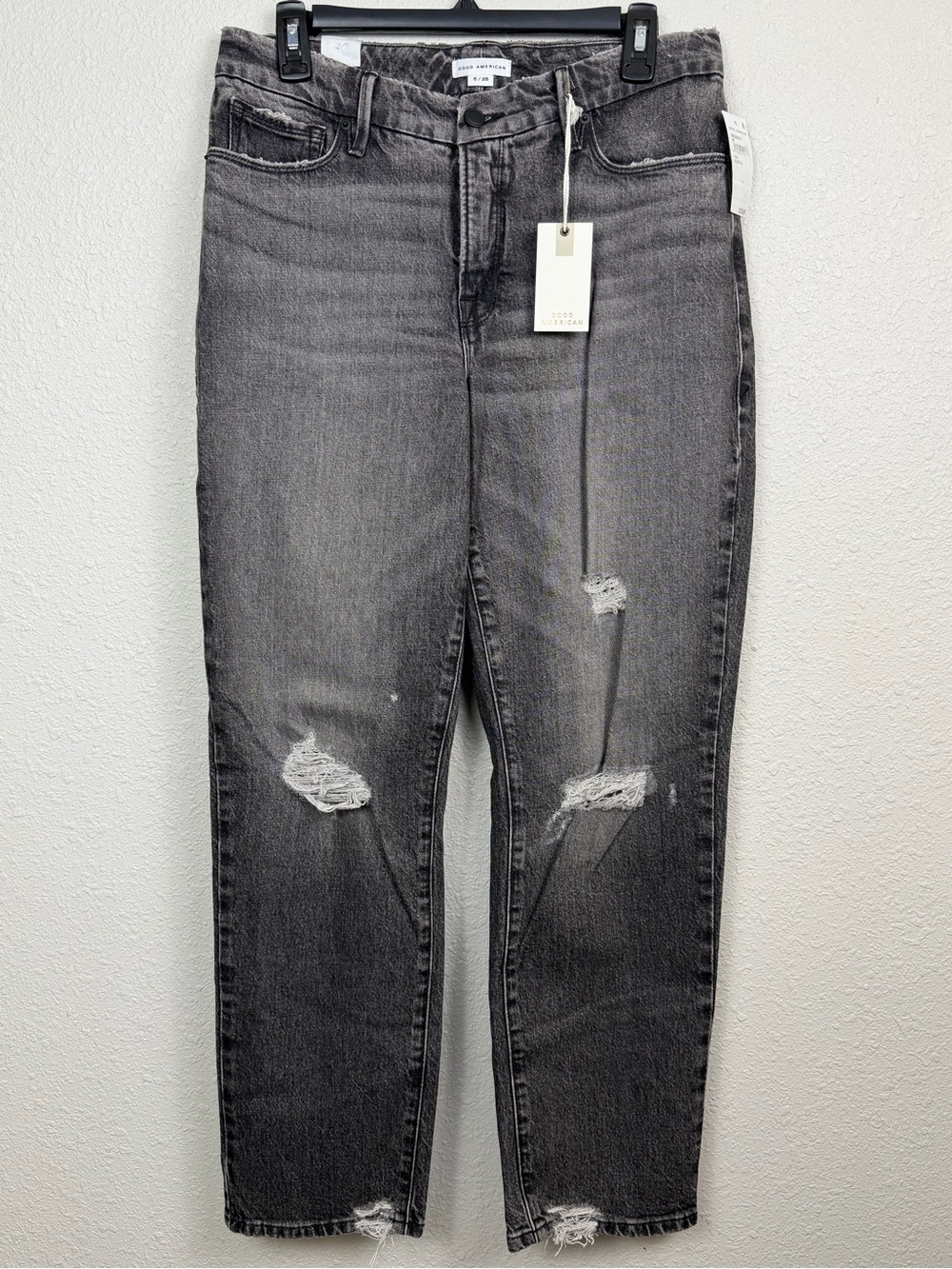 Good American Good Vintage Jeans 6/28 Black182 Distressed Straight Leg NWT